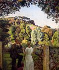Harold Harvey Midge Bruford And Her Fiance At Chywoone Hill, Newlyn painting